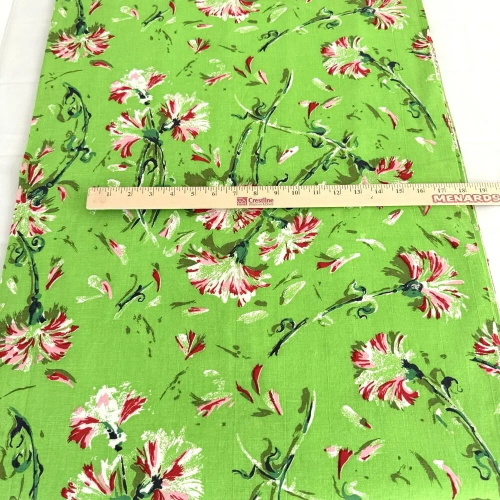 Vintage Fabric Cotton Retro 1960's Chartreuse Red Pink Indian Head Inc. 4+ yards